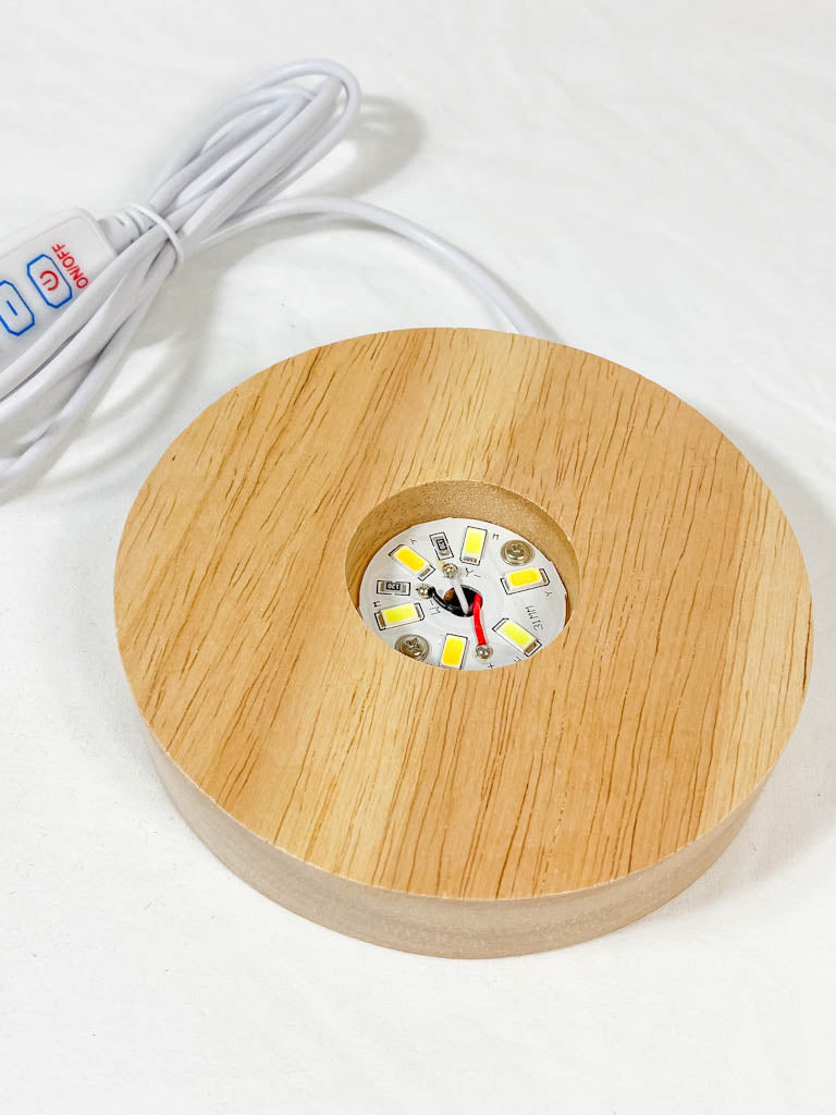 Round Wooden USB Light Base Stand with Adapter | Medium