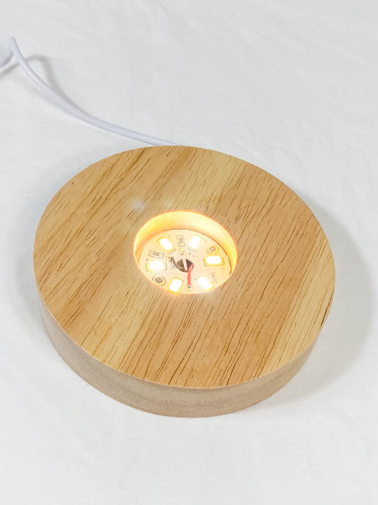 Round Wooden USB Light Base Stand with Adapter | Medium