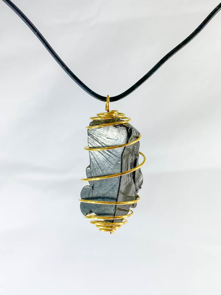 Natural Elite Shungite in Gold Spiral Necklace