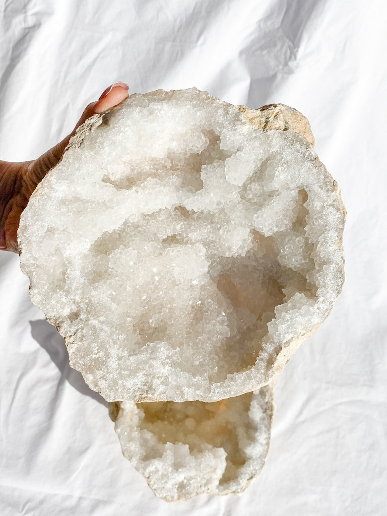 Clear Quartz and Calcite Geode Pair 3.4kg