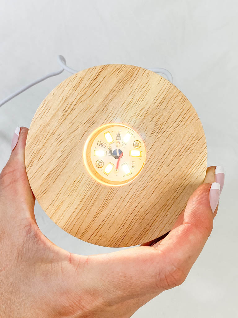 Round Wooden USB Light Base Stand with Adapter | Medium