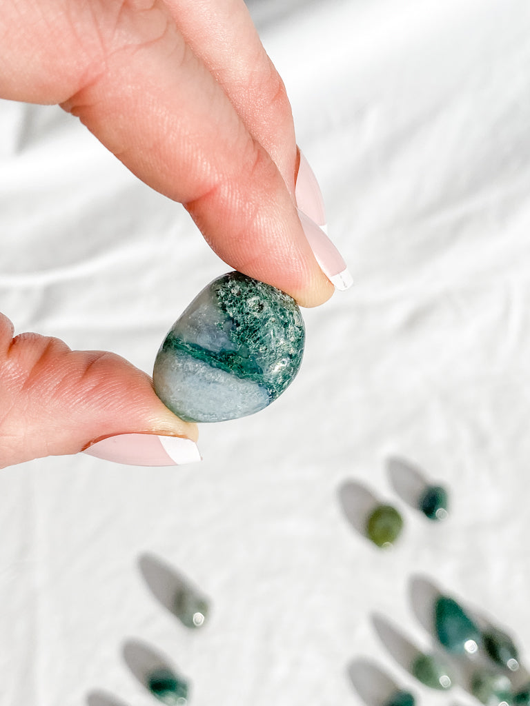 Green Moss Agate Tumbles | Small