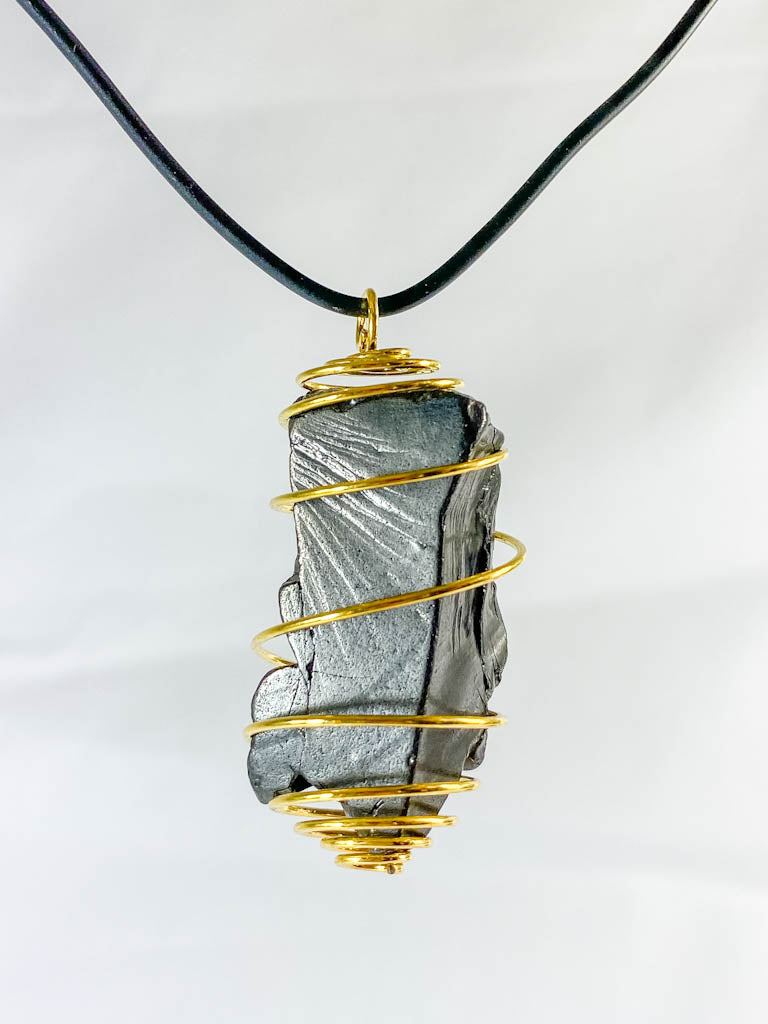 Natural Elite Shungite in Gold Spiral Necklace