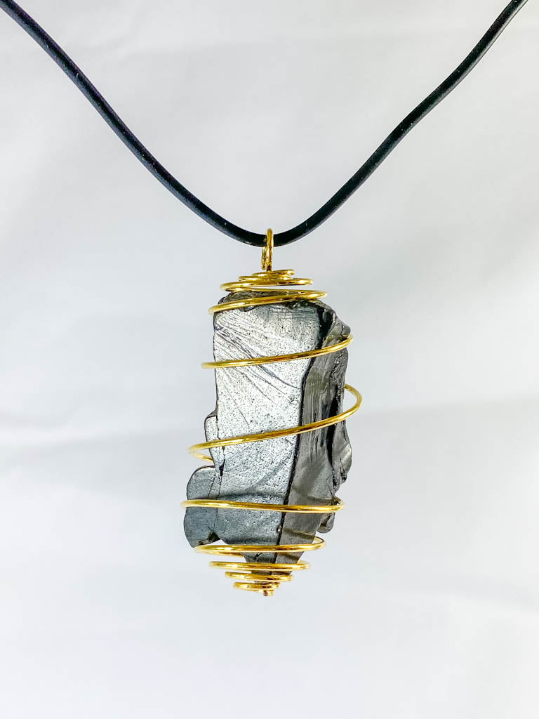 Natural Elite Shungite in Gold Spiral Necklace