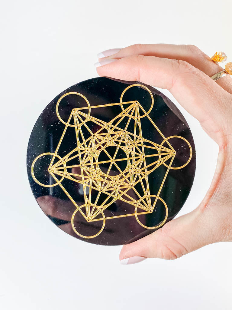 Metatron Cube Sacred Geometry Grid Disc | Black Acrylic