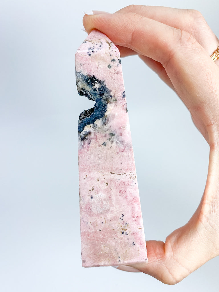 Rhodonite Obelisk with Cavity 226g