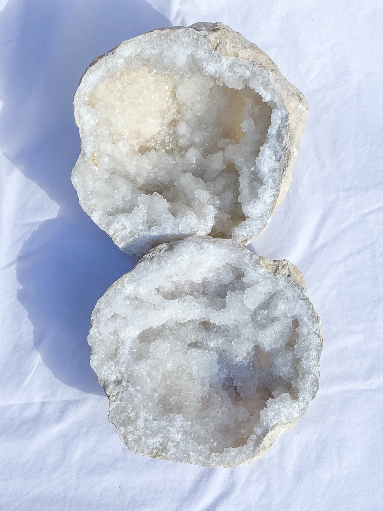 Clear Quartz and Calcite Geode Pair 3.4kg