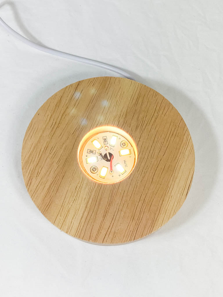 Round Wooden USB Light Base Stand with Adapter | Medium