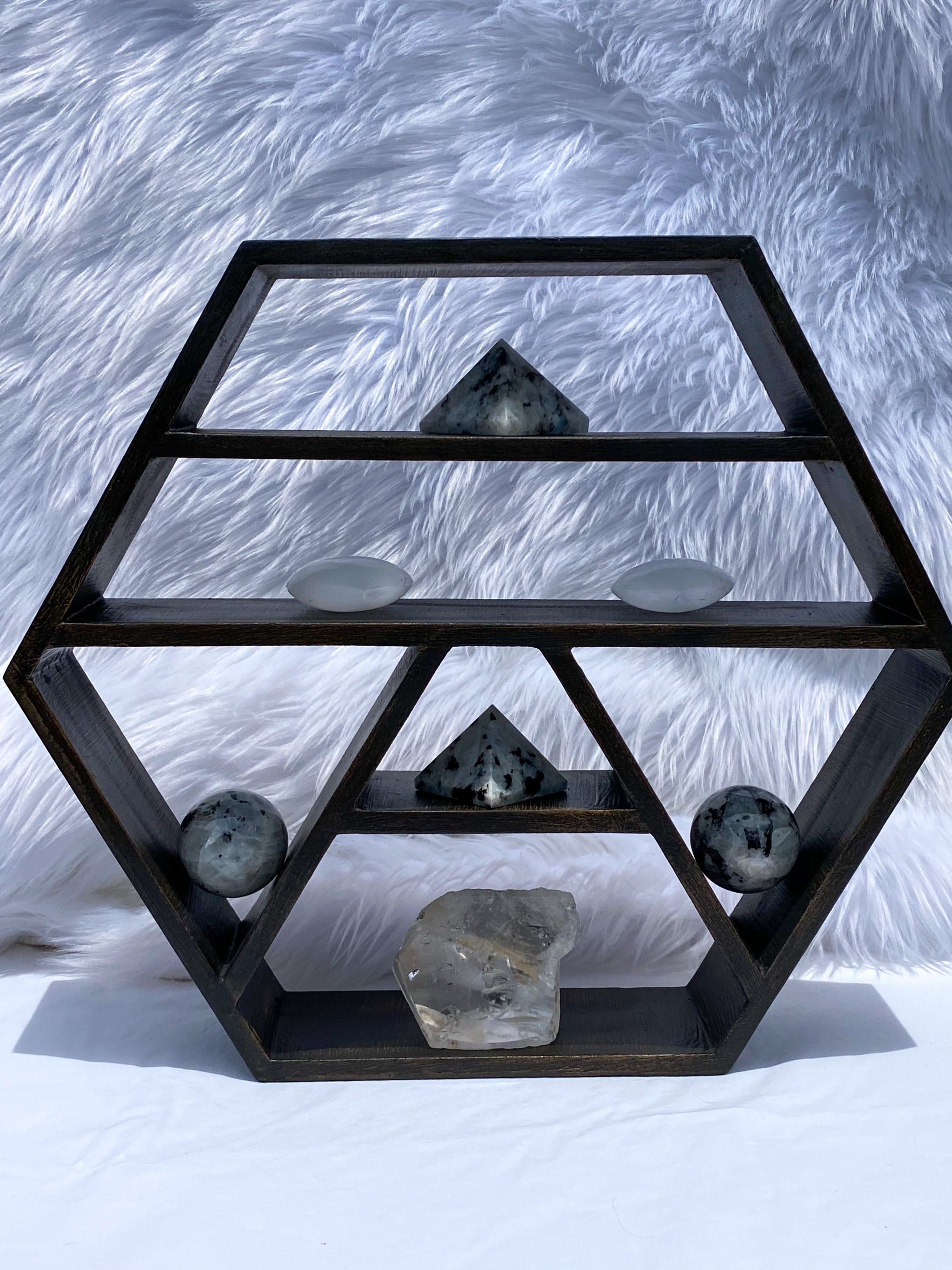 Wooden Hexagon Altar Crystal Display