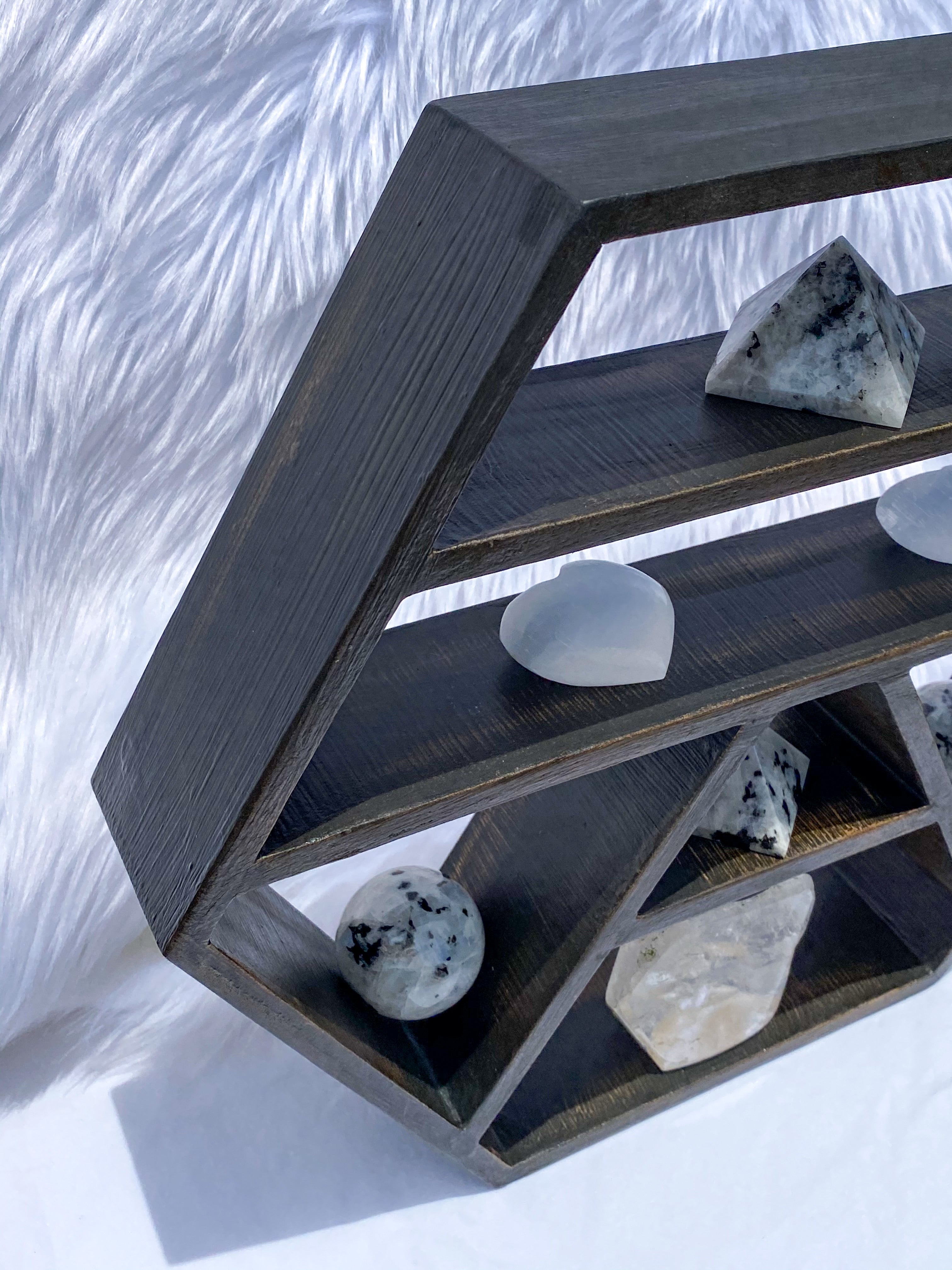 Wooden Hexagon Altar Crystal Display