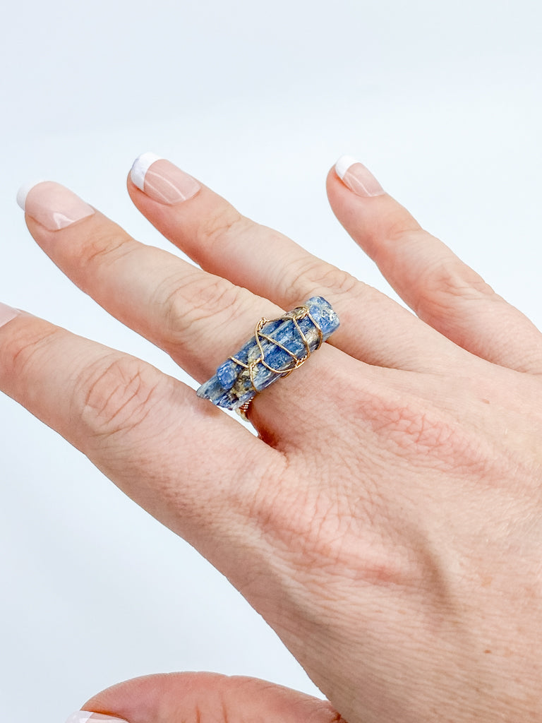 Kyanite Gold Plated Ring Wire Wrapped