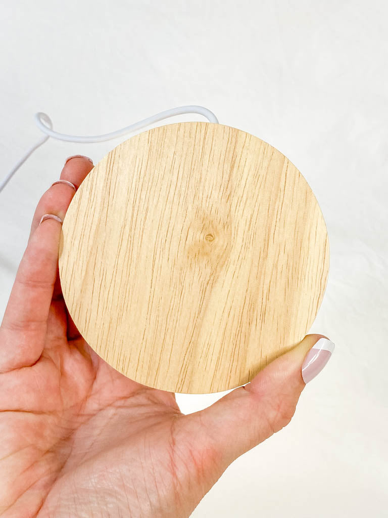 Round Wooden USB Light Base Stand with Adapter | Medium