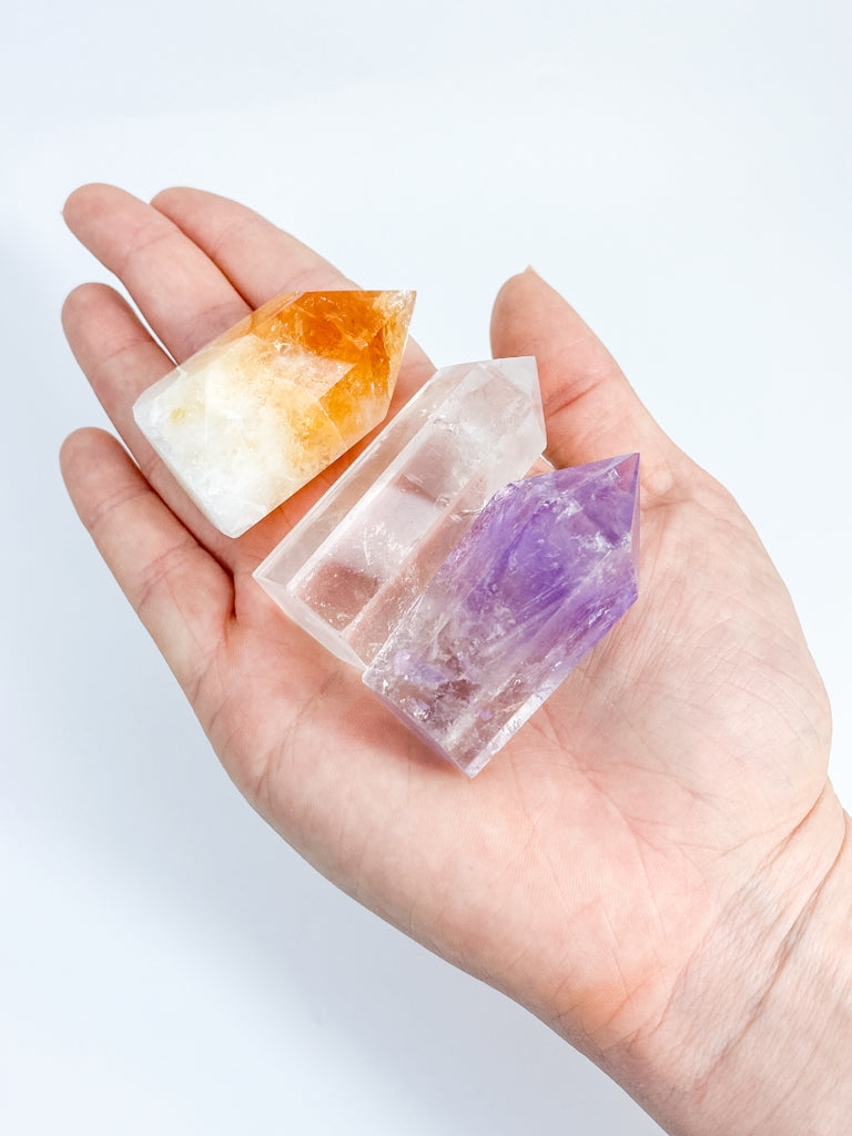 Divine Trio Polished Point: Citrine + Clear Quartz + Amethyst | Medium