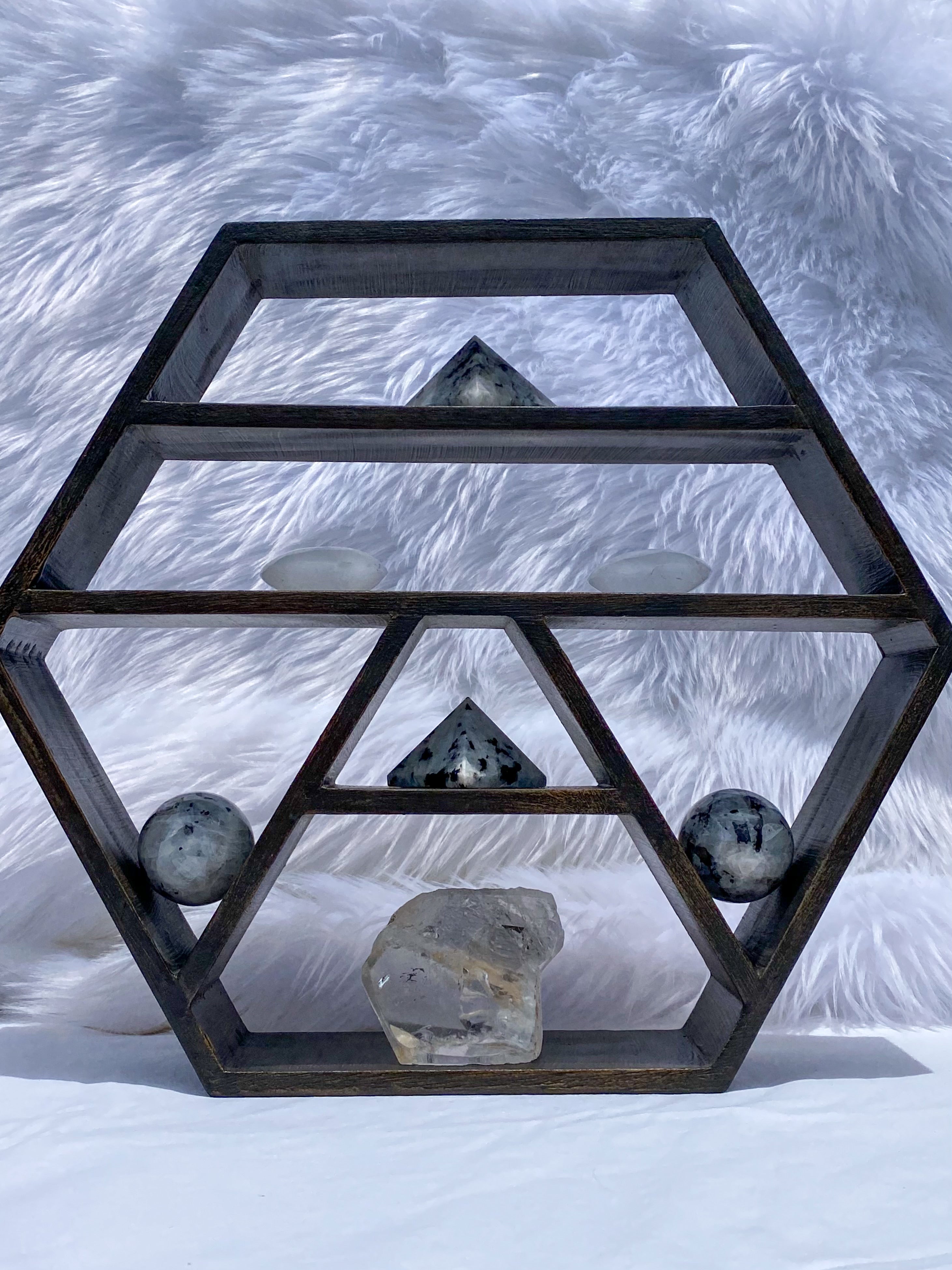 Wooden Hexagon Altar Crystal Display