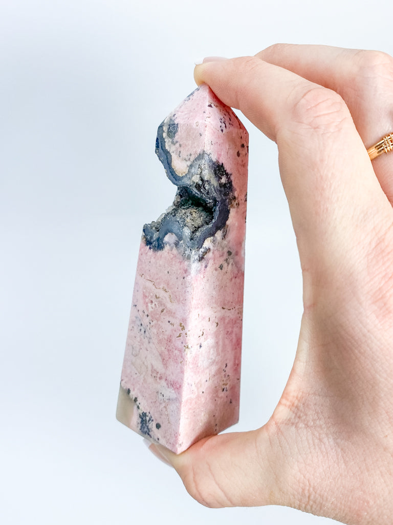 Rhodonite Obelisk with Cavity 226g