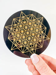 64 Tetrahedron Sacred Geometry Grid Disc | Black Acrylic