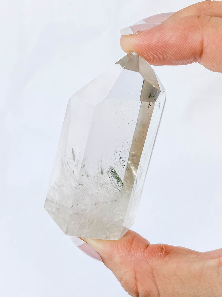 Clear Quartz Chlorite Phantom Polished Point 111g