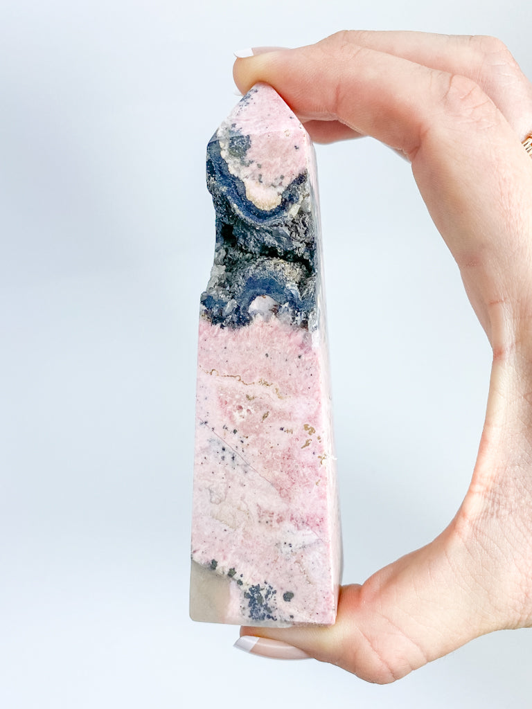 Rhodonite Obelisk with Cavity 226g