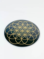 Flower of Life Sacred Geometry Grid Disc | Black Acrylic