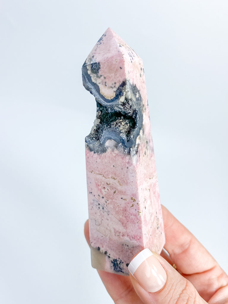 Rhodonite Obelisk with Cavity 226g