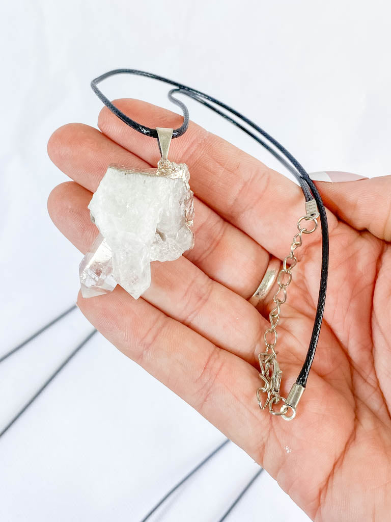 Clear Quartz Cluster Elegant Silver Plated Necklace