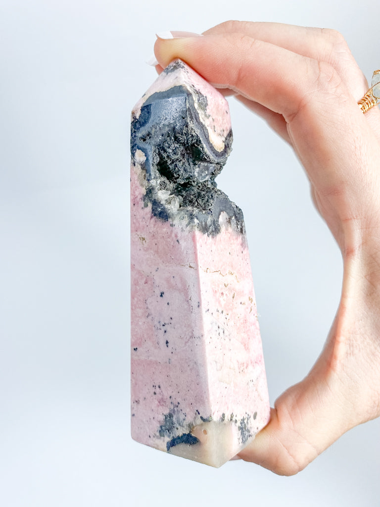 Rhodonite Obelisk with Cavity 226g