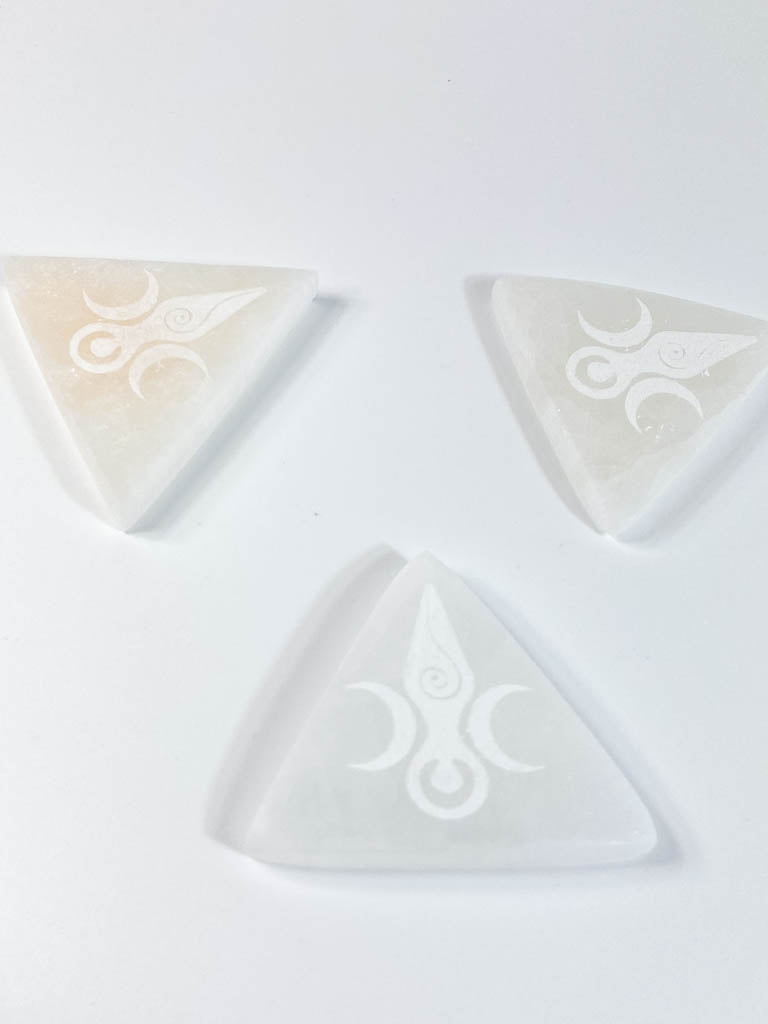 Selenite Triple Goddess Pyramid Plate | Medium