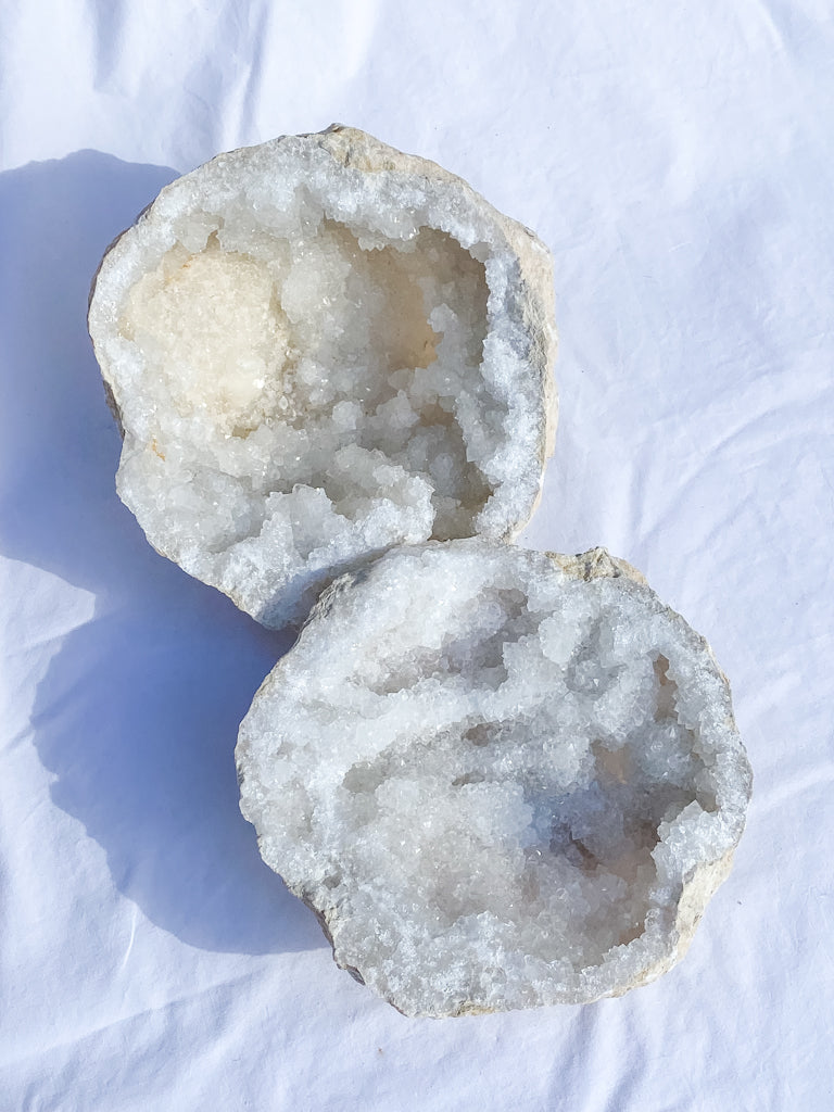 Clear Quartz and Calcite Geode Pair 3.4kg