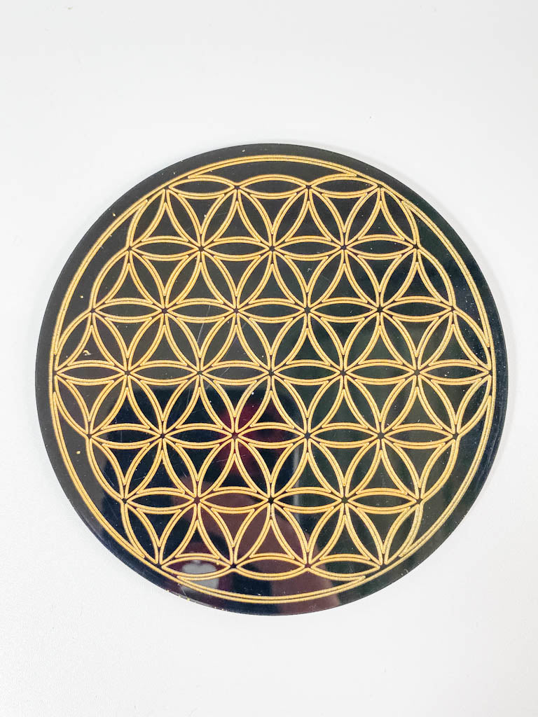 Seed Of Life Sacred Geometry Grid Disc | Black Acrylic