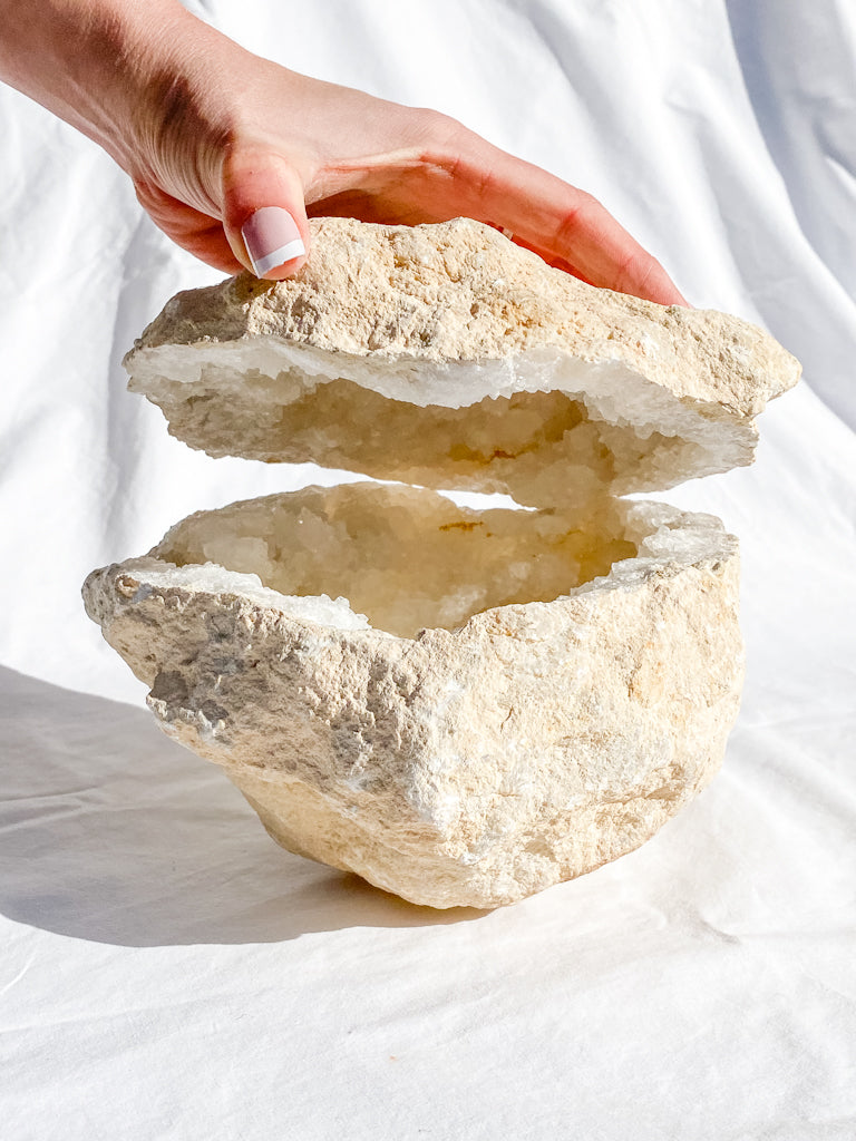 Clear Quartz and Calcite Geode Pair 3.4kg