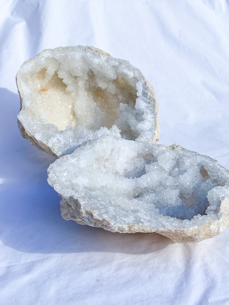 Clear Quartz and Calcite Geode Pair 3.4kg