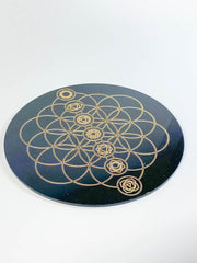 Chakra Balance with Seed of Life Mandala Disc | Black Acrylic