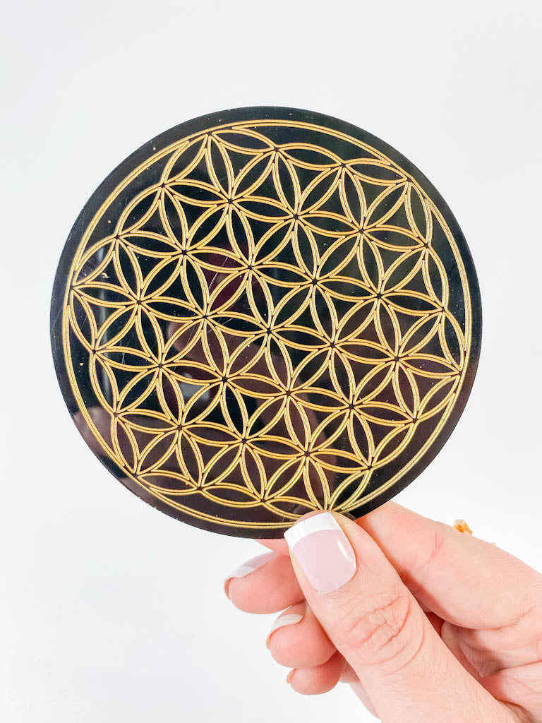 Seed Of Life Sacred Geometry Grid Disc | Black Acrylic