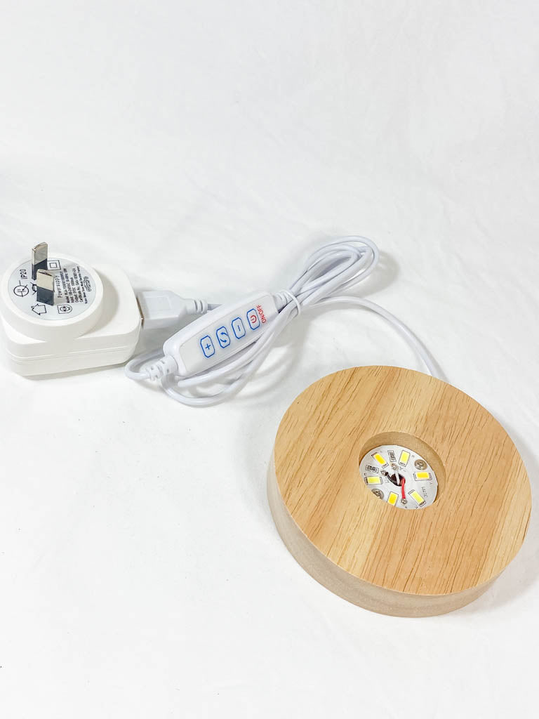 Round Wooden USB Light Base Stand with Adapter | Medium