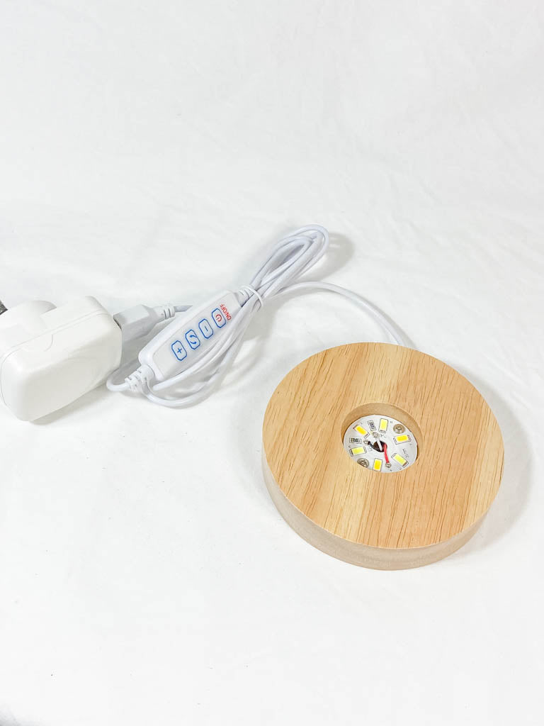 Round Wooden USB Light Base Stand with Adapter | Medium