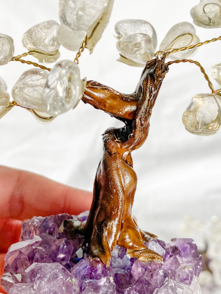 Crystal Bonsai Tree Clear Quartz on Amethyst Base