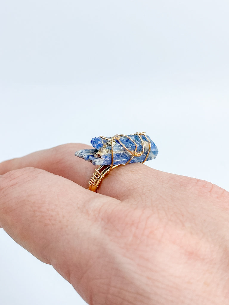 Kyanite Gold Plated Ring Wire Wrapped