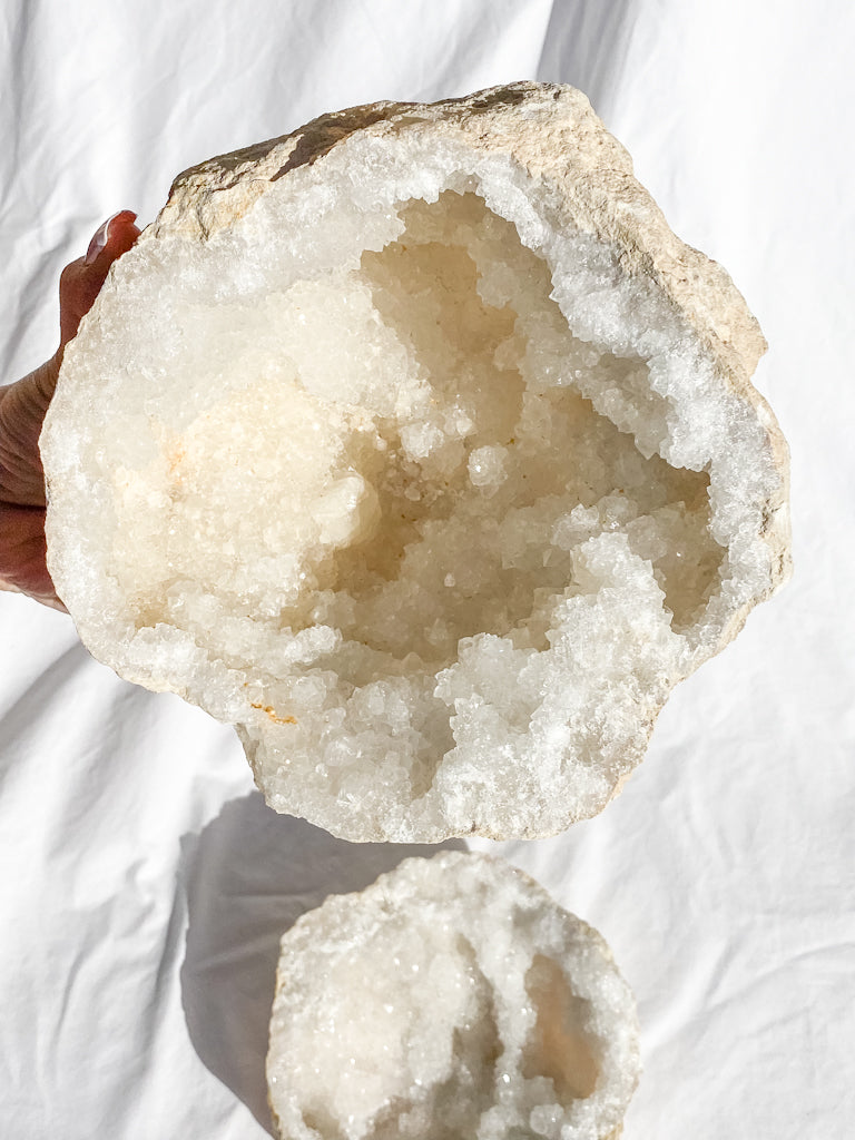 Clear Quartz and Calcite Geode Pair 3.4kg