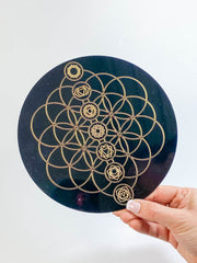 Chakra Balance with Seed of Life Mandala Disc | Black Acrylic