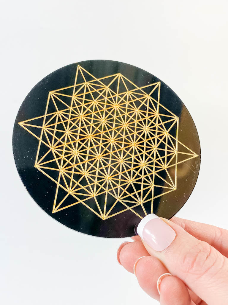 64 Tetrahedron Sacred Geometry Grid Disc | Black Acrylic