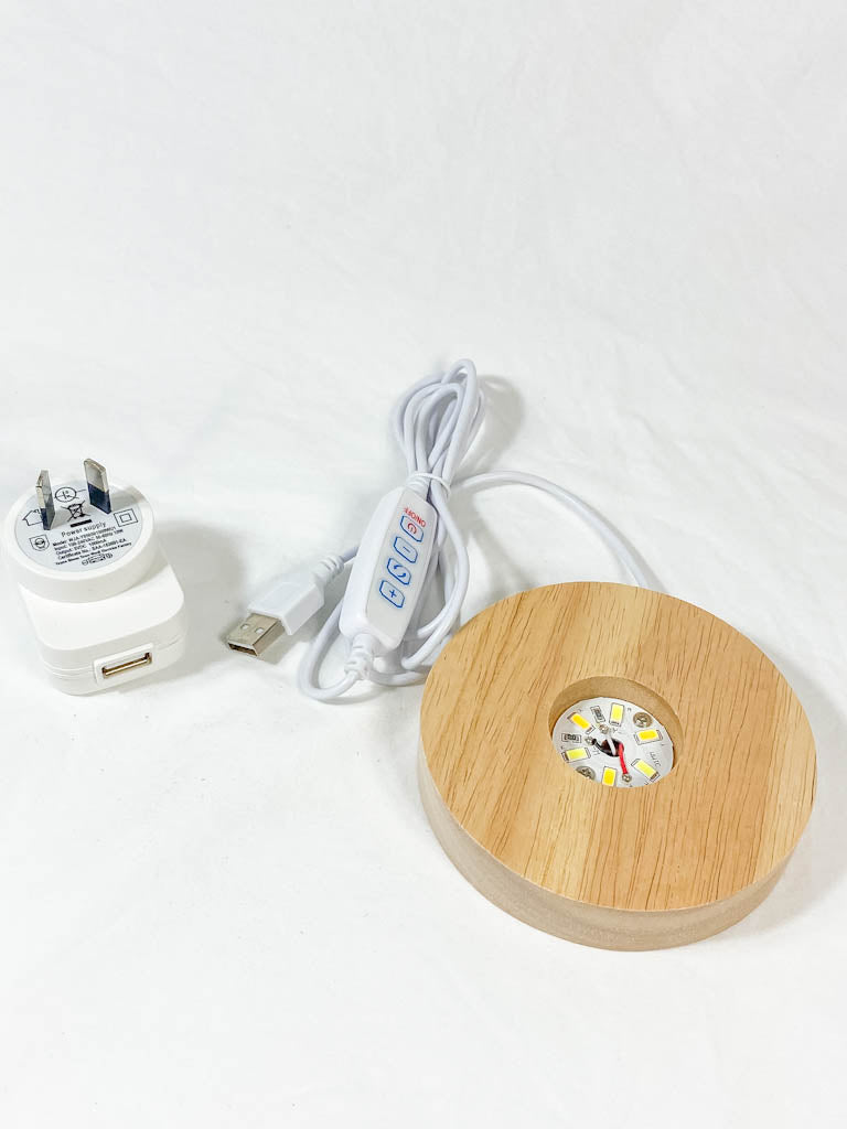 Round Wooden USB Light Base Stand with Adapter | Medium