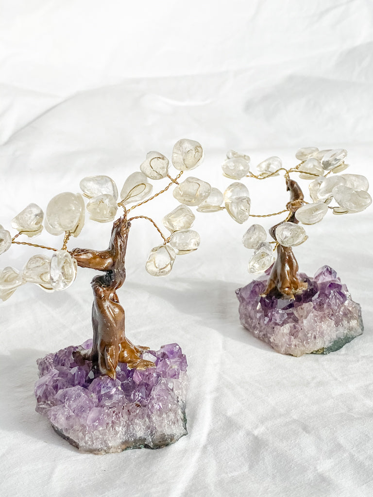 Crystal Bonsai Tree Clear Quartz on Amethyst Base