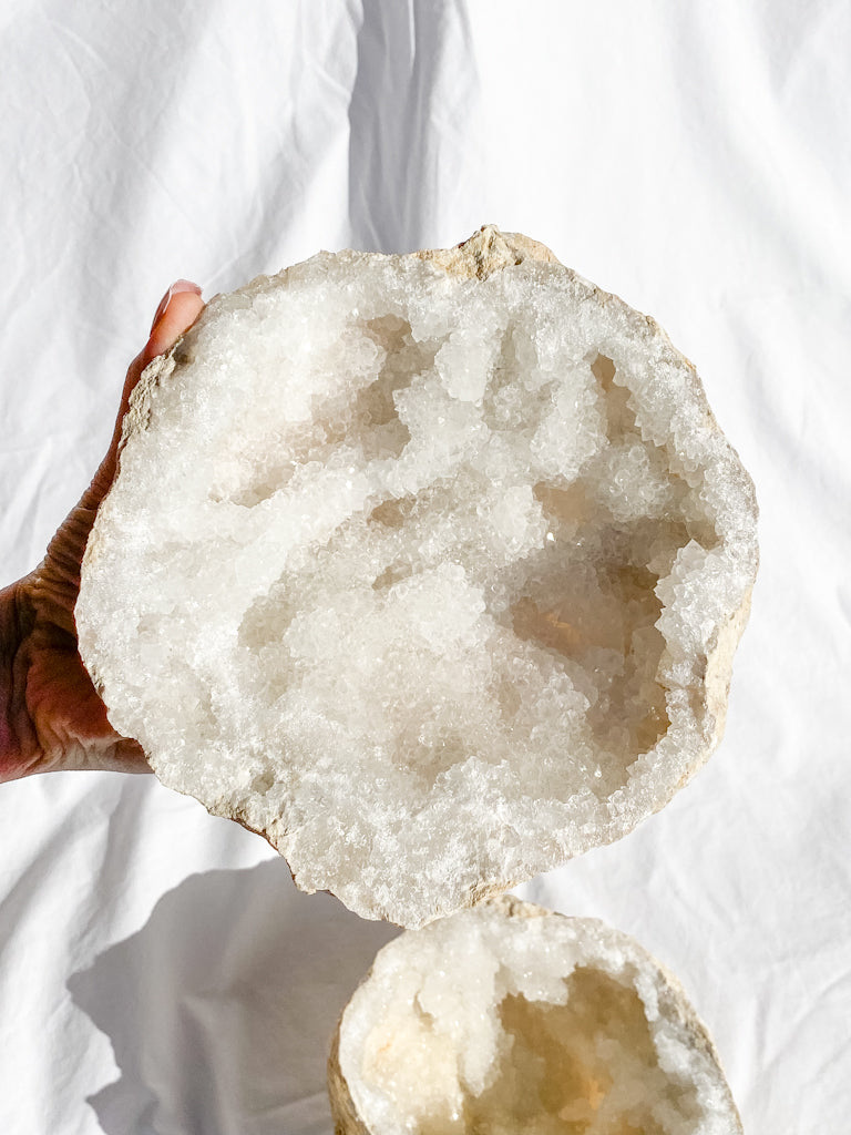 Clear Quartz and Calcite Geode Pair 3.4kg