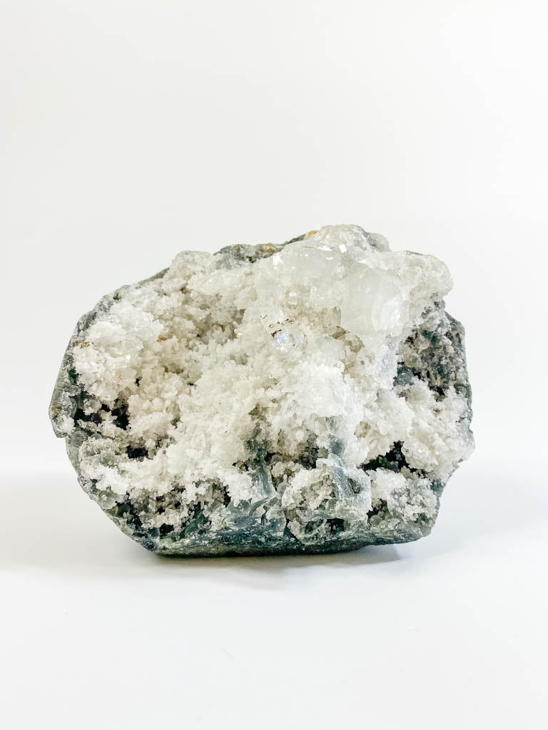 Apophyllite and White Chalcedony Cluster 605g