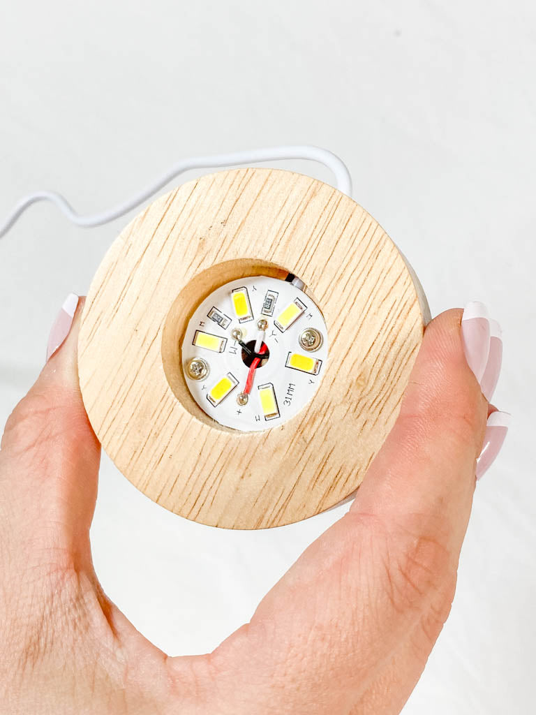 Round Wooden USB Light Base Stand with Adapter | Small