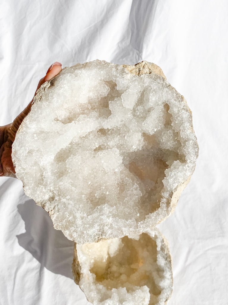 Clear Quartz and Calcite Geode Pair 3.4kg