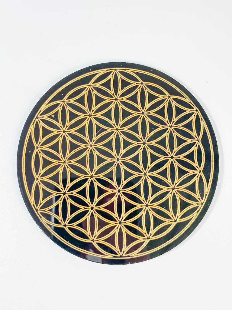 Seed Of Life Sacred Geometry Grid Disc | Black Acrylic