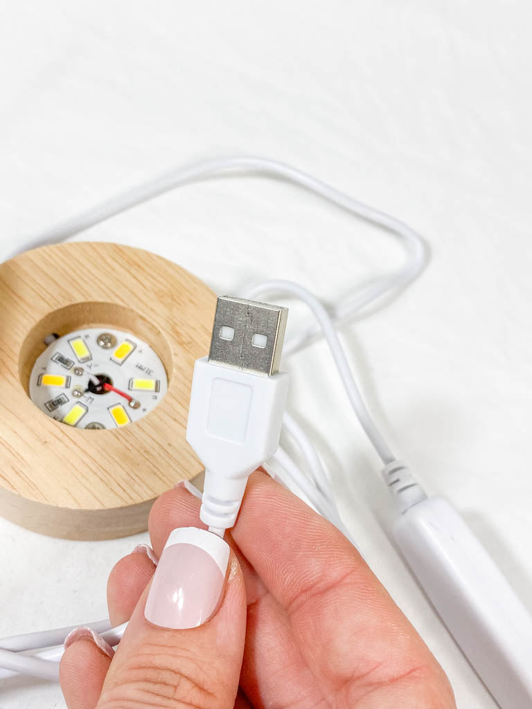 Round Wooden USB Light Base Stand with Adapter | Medium