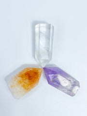 Divine Trio Polished Point: Citrine + Clear Quartz + Amethyst | Medium