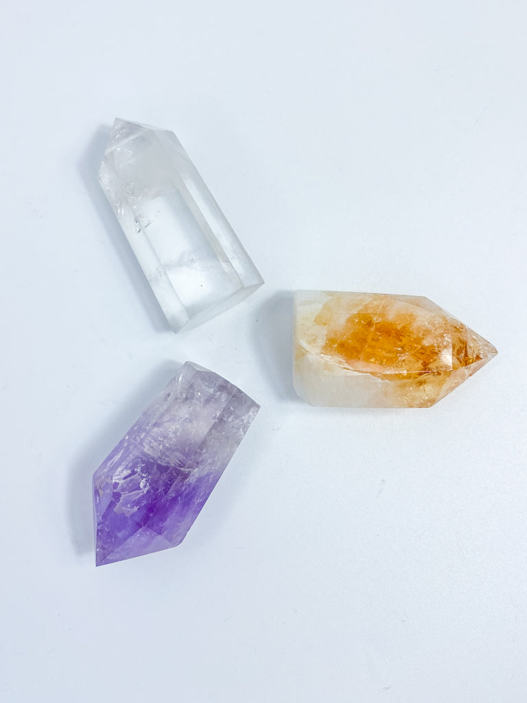 Divine Trio Polished Point: Citrine + Clear Quartz + Amethyst | Medium